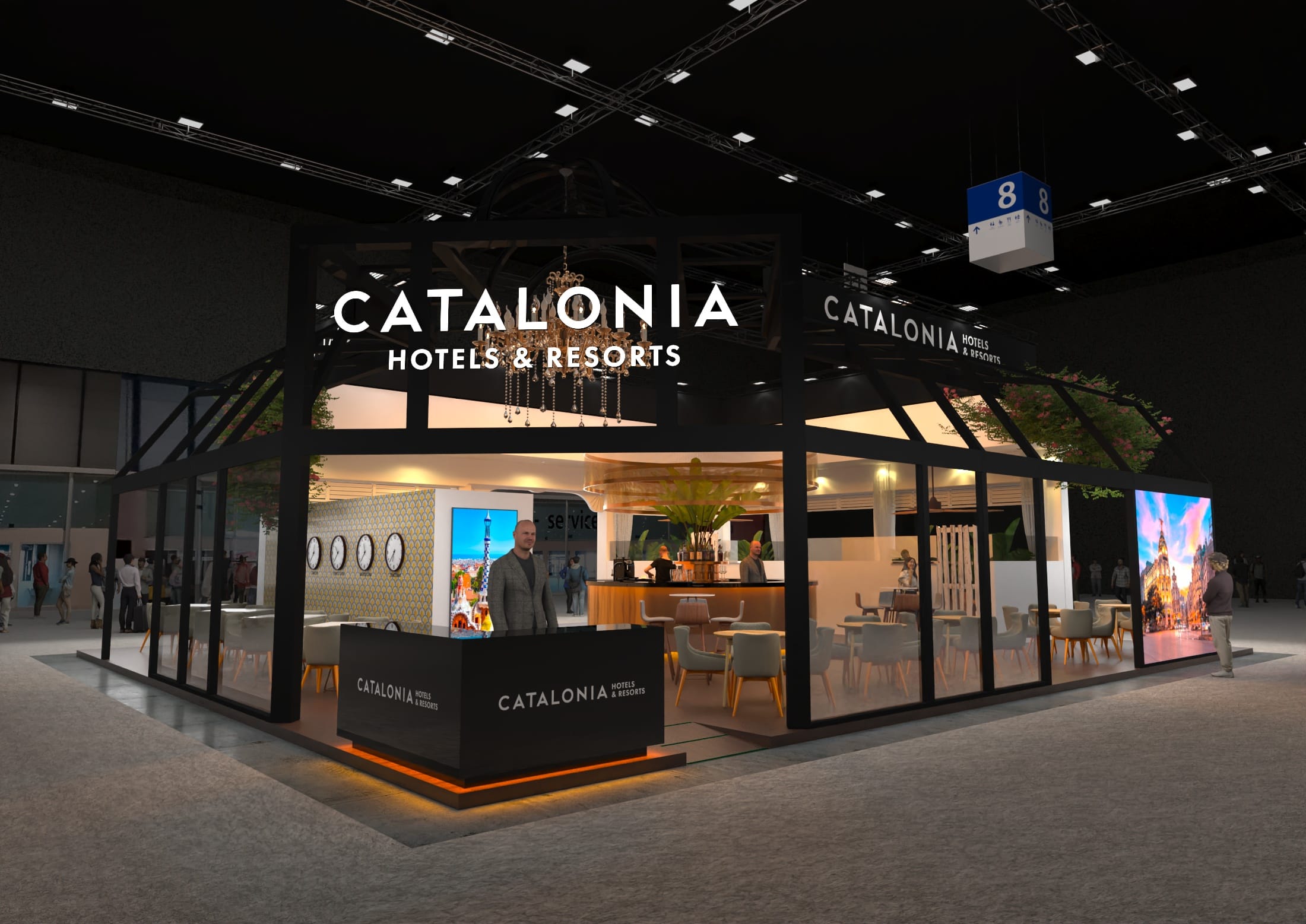 Catalonia Hotels en FITUR: render de la fachada acristalada y el acceso al stand