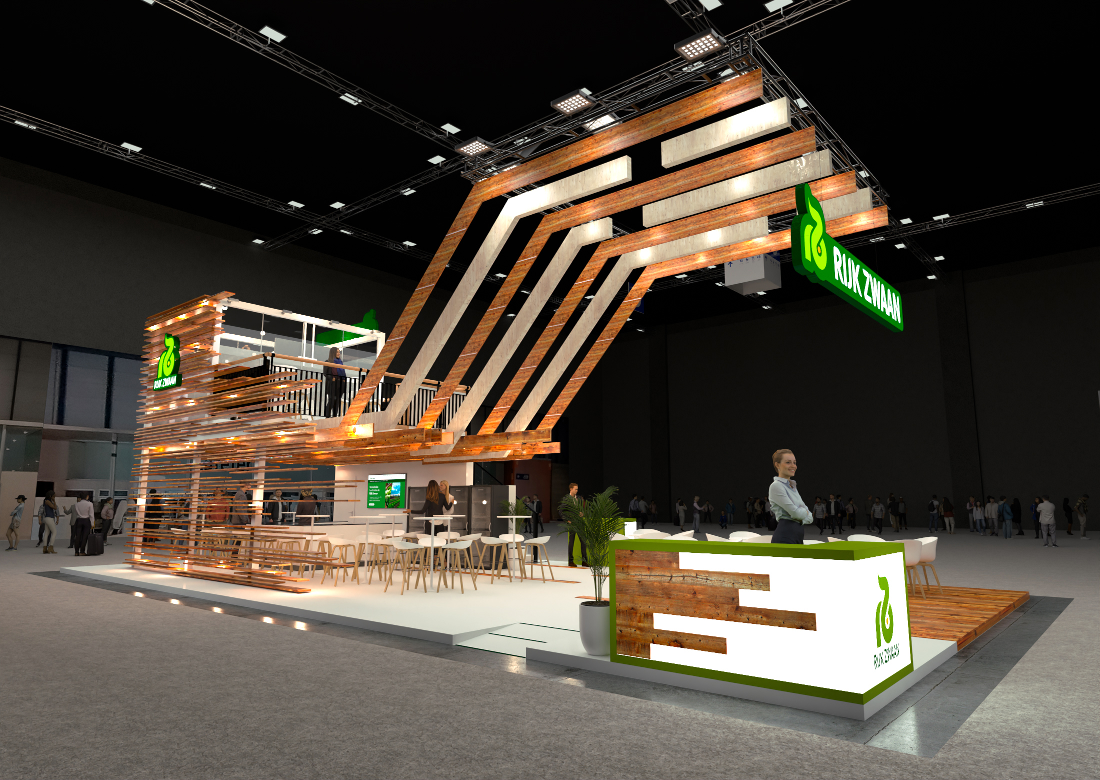 Rijk Zwaan en Fruit Attraction: render del stand con estructura de listones y recepción
